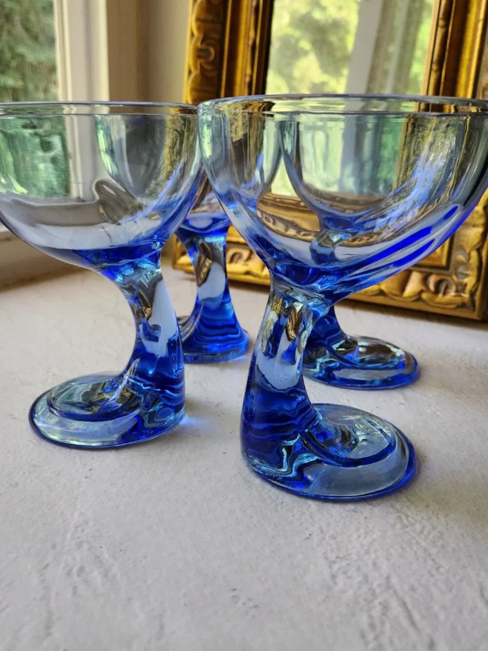 Vintage Bormioli Rocco Jerba Blue Glass Dessert Coupes Set of 4 Italy